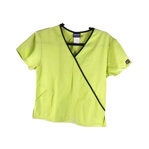 Cherokee Work Wear Women's Scrub Top Size Small Bright Lime Green Black Medical